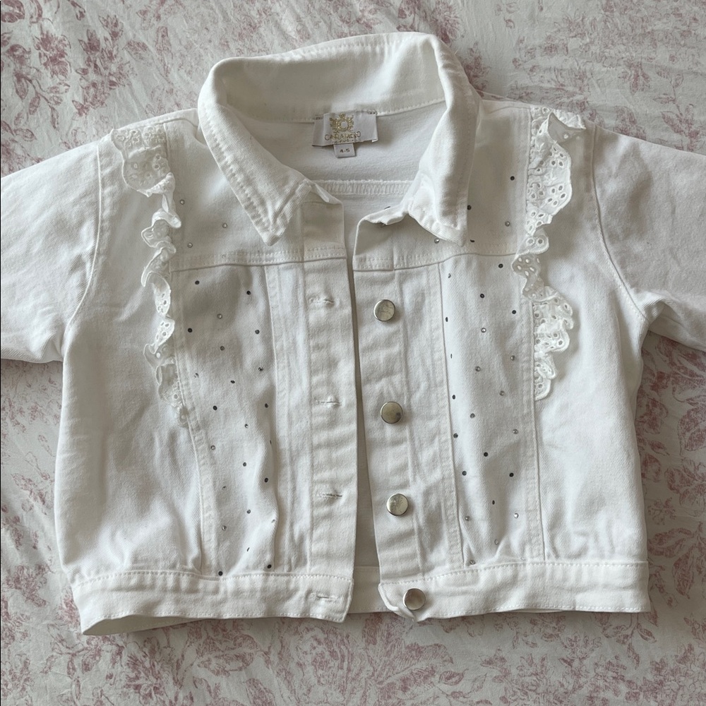 Elegant Kids White Denim Jacket with Ruffles
